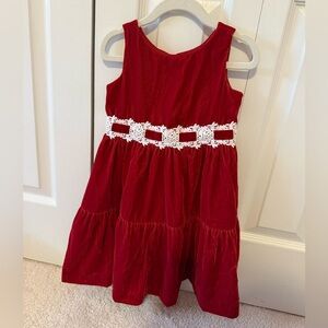 Janie and Jack Red Velvet Dress with White Lace